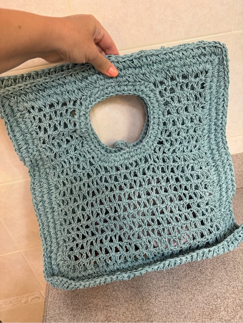 Raffia Square Tote in Light Teal